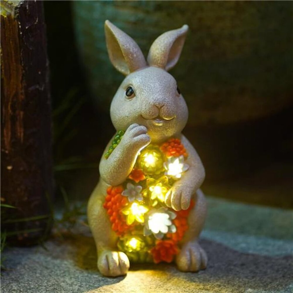 Solar Garden Outdoor Statues Bunny with Succulent and 7 LED Lights–Outdoor Decor
